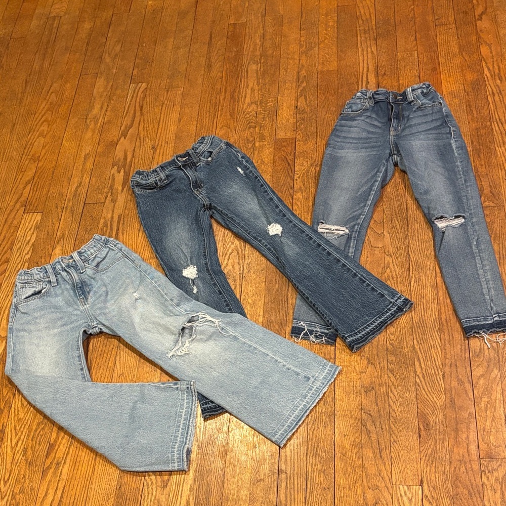 Old Navy Girls' Light, Medium & Dark Blue Distressed Jeans Trio